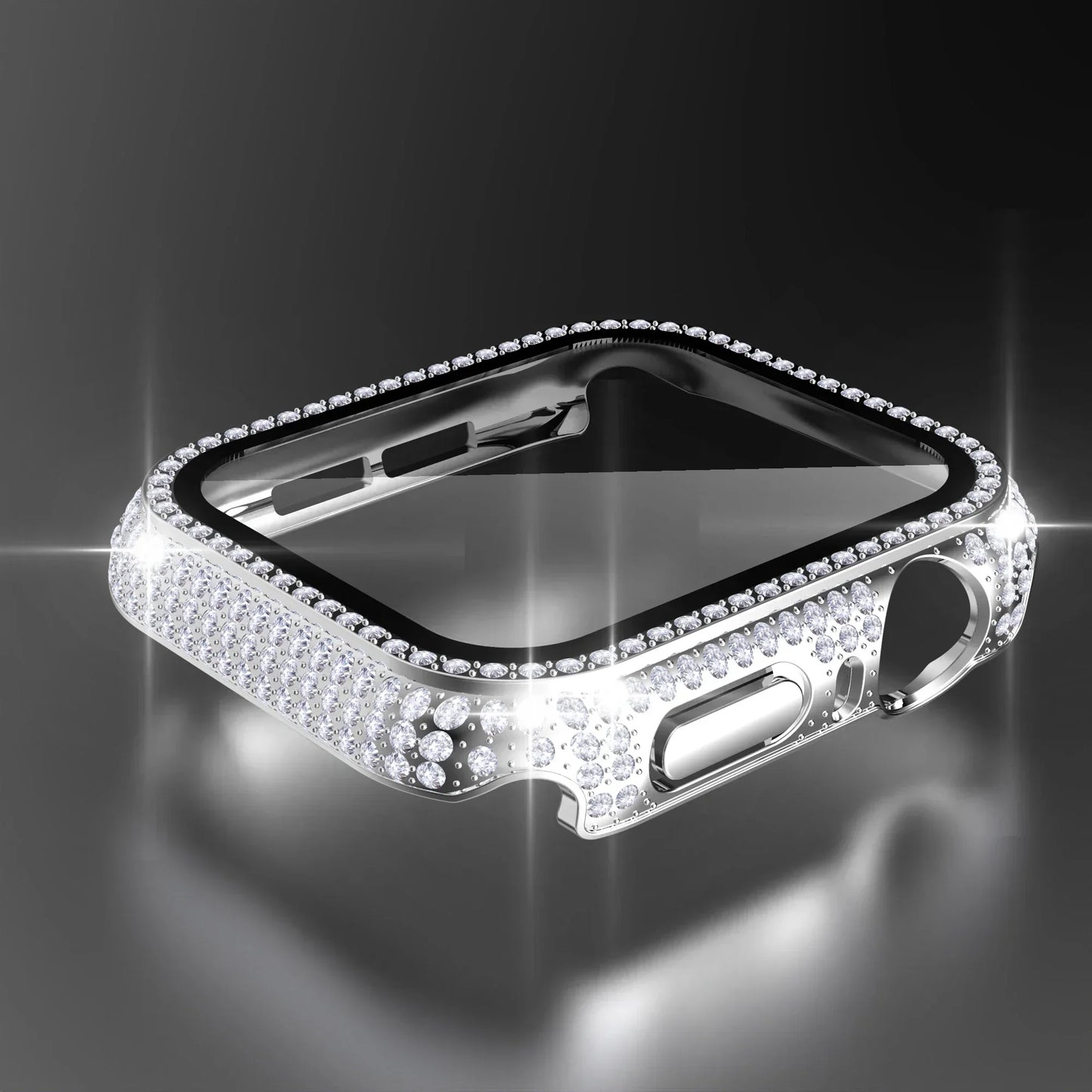 Rhinestone Decor Tempered Glass Screen Protector Watch Case For Apple Watch 38/40/41/42/44/45/46mm,Series SE/10/9/8/7/6/5/4/3/2