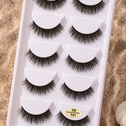 5 Pairs of Natural-Looking 3D Mink False Eyelashes - Fluffy, Wispy & Long-Lasting!