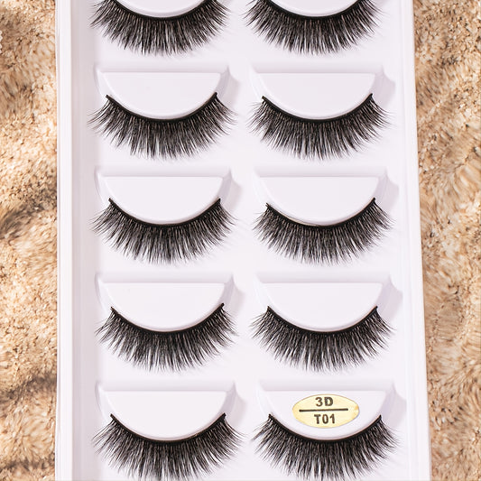 5 Pairs of Natural-Looking 3D Mink False Eyelashes - Fluffy, Wispy & Long-Lasting!