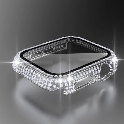 Rhinestone Decor Tempered Glass Screen Protector Watch Case For Apple Watch 38/40/41/42/44/45/46mm,Series SE/10/9/8/7/6/5/4/3/2