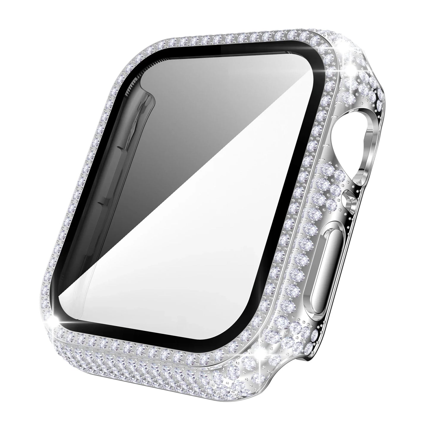 Rhinestone Decor Tempered Glass Screen Protector Watch Case For Apple Watch 38/40/41/42/44/45/46mm,Series SE/10/9/8/7/6/5/4/3/2