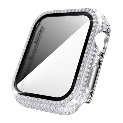 Rhinestone Decor Tempered Glass Screen Protector Watch Case For Apple Watch 38/40/41/42/44/45/46mm,Series SE/10/9/8/7/6/5/4/3/2