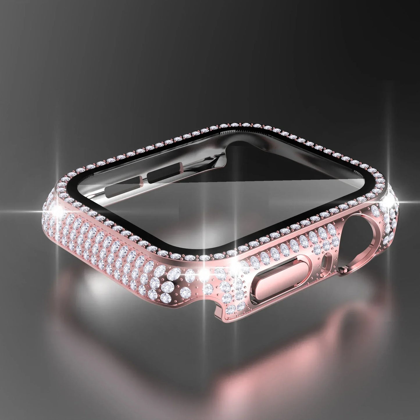 Rhinestone Decor Tempered Glass Screen Protector Watch Case For Apple Watch 38/40/41/42/44/45/46mm,Series SE/10/9/8/7/6/5/4/3/2