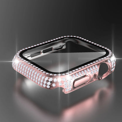 Rhinestone Decor Tempered Glass Screen Protector Watch Case For Apple Watch 38/40/41/42/44/45/46mm,Series SE/10/9/8/7/6/5/4/3/2