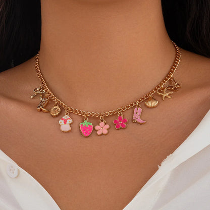 Catuni Summer Vacation Charm Necklaces for Women Gold Color Collar Trendy Dolphin Shell Pearl Turtle Jewelry Gifts