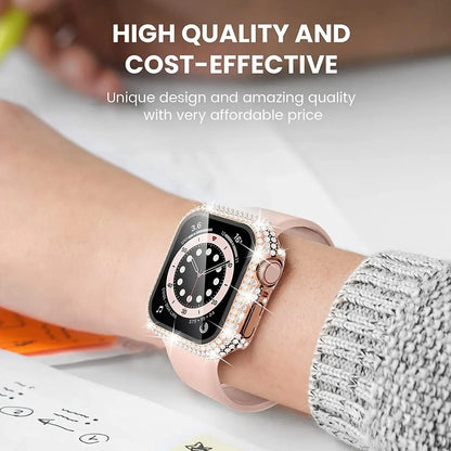 Rhinestone Decor Tempered Glass Screen Protector Watch Case For Apple Watch 38/40/41/42/44/45/46mm,Series SE/10/9/8/7/6/5/4/3/2