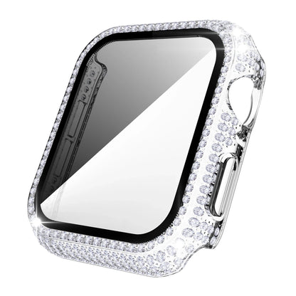 Rhinestone Decor Tempered Glass Screen Protector Watch Case For Apple Watch 38/40/41/42/44/45/46mm,Series SE/10/9/8/7/6/5/4/3/2