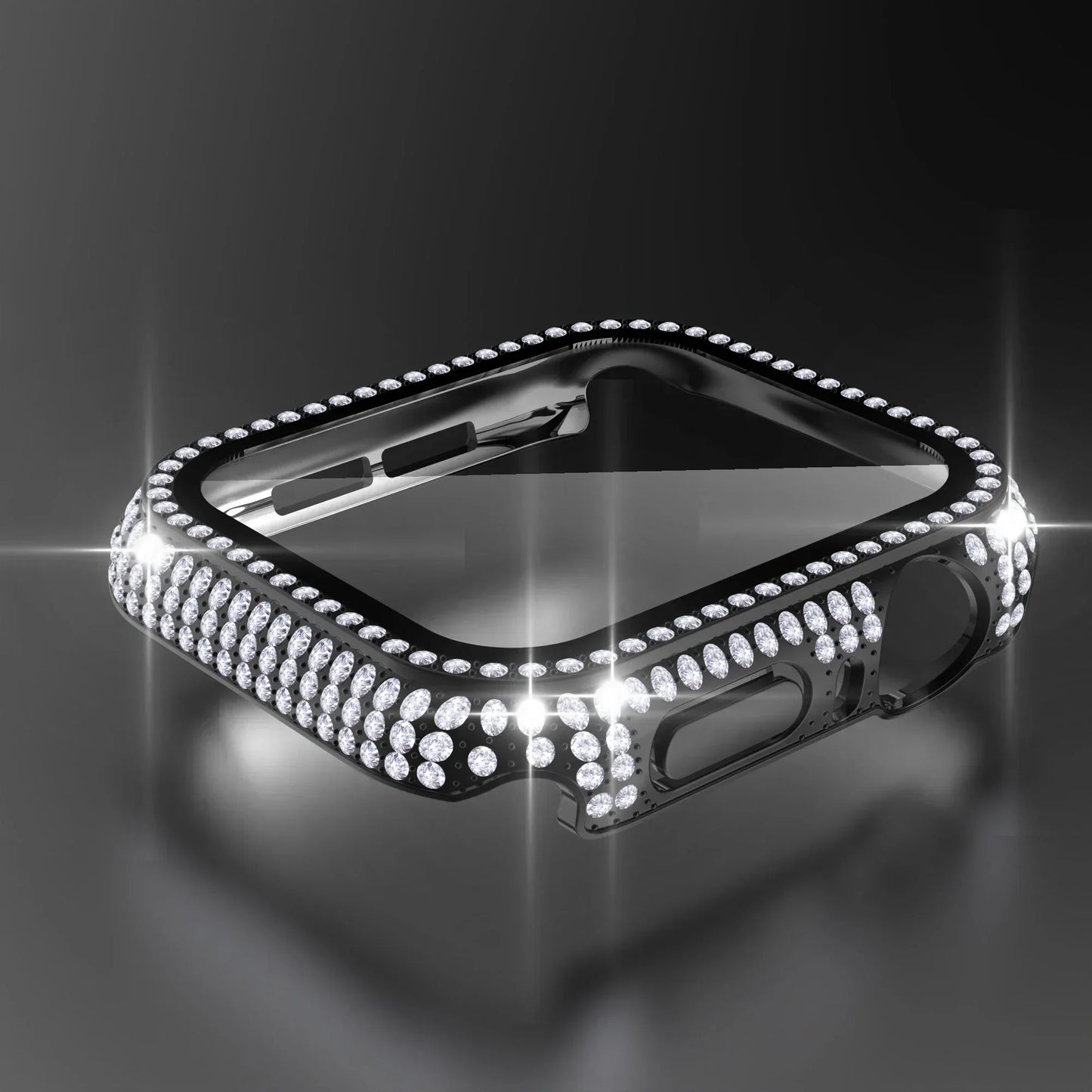 Rhinestone Decor Tempered Glass Screen Protector Watch Case For Apple Watch 38/40/41/42/44/45/46mm,Series SE/10/9/8/7/6/5/4/3/2