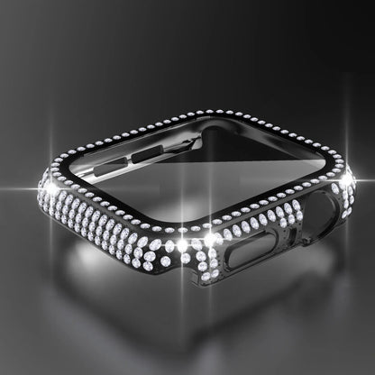 Rhinestone Decor Tempered Glass Screen Protector Watch Case For Apple Watch 38/40/41/42/44/45/46mm,Series SE/10/9/8/7/6/5/4/3/2