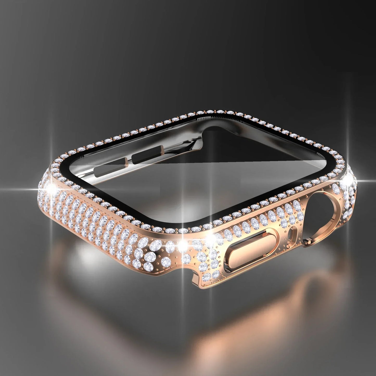 Rhinestone Decor Tempered Glass Screen Protector Watch Case For Apple Watch 38/40/41/42/44/45/46mm,Series SE/10/9/8/7/6/5/4/3/2