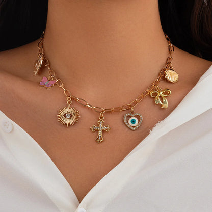 Catuni Summer Vacation Charm Necklaces for Women Gold Color Collar Trendy Dolphin Shell Pearl Turtle Jewelry Gifts