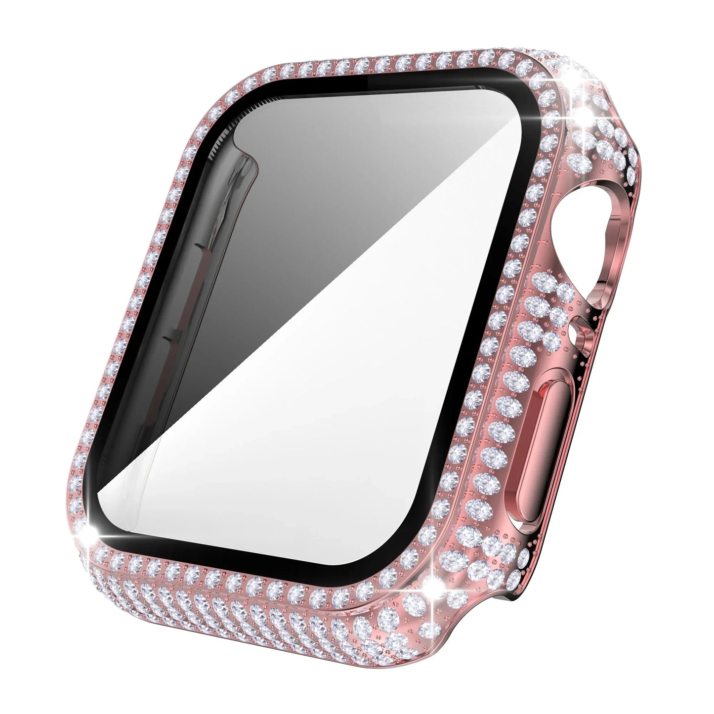 Rhinestone Decor Tempered Glass Screen Protector Watch Case For Apple Watch 38/40/41/42/44/45/46mm,Series SE/10/9/8/7/6/5/4/3/2