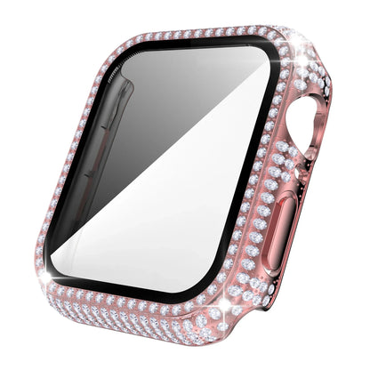 Rhinestone Decor Tempered Glass Screen Protector Watch Case For Apple Watch 38/40/41/42/44/45/46mm,Series SE/10/9/8/7/6/5/4/3/2