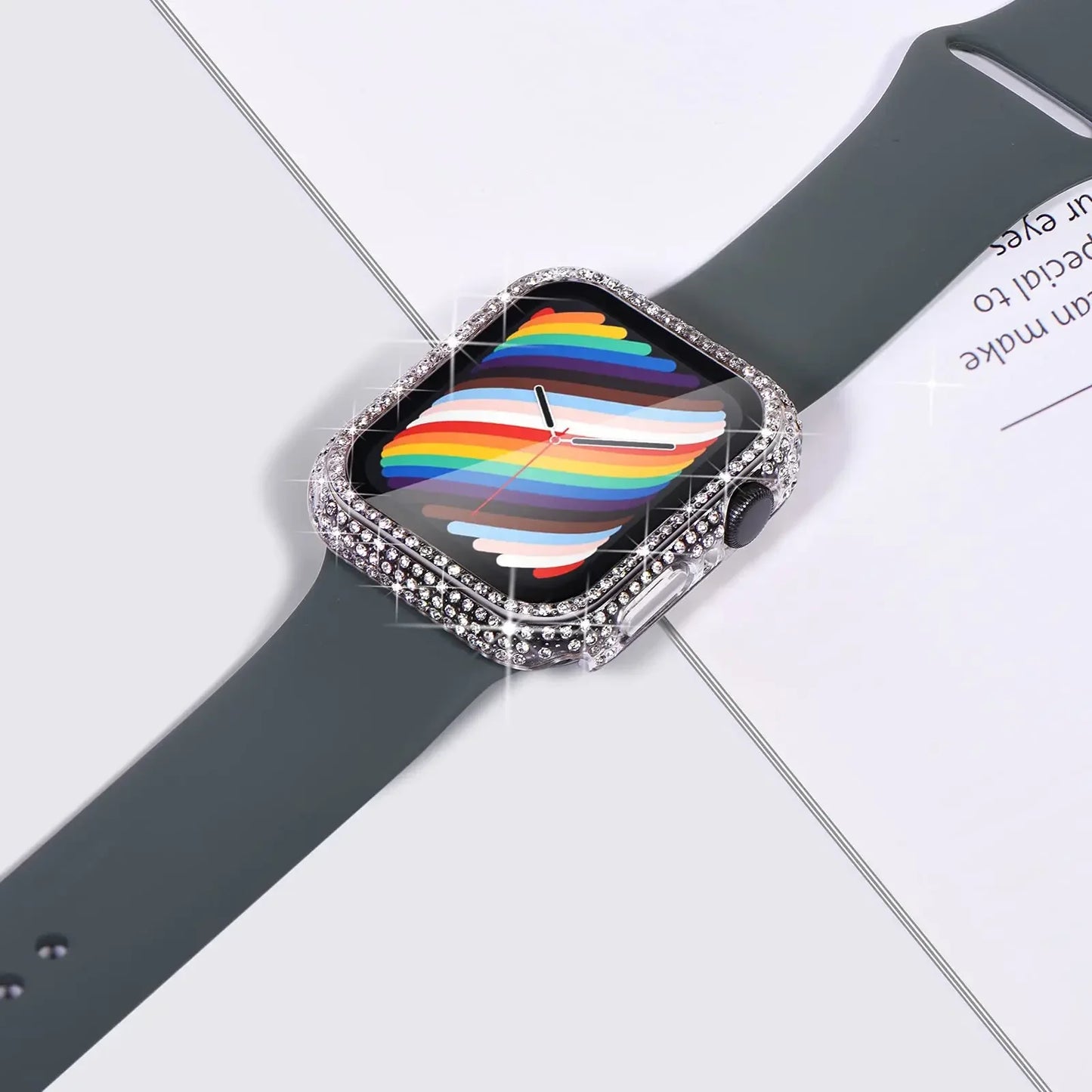 Rhinestone Decor Tempered Glass Screen Protector Watch Case For Apple Watch 38/40/41/42/44/45/46mm,Series SE/10/9/8/7/6/5/4/3/2