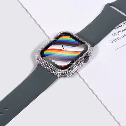 Rhinestone Decor Tempered Glass Screen Protector Watch Case For Apple Watch 38/40/41/42/44/45/46mm,Series SE/10/9/8/7/6/5/4/3/2