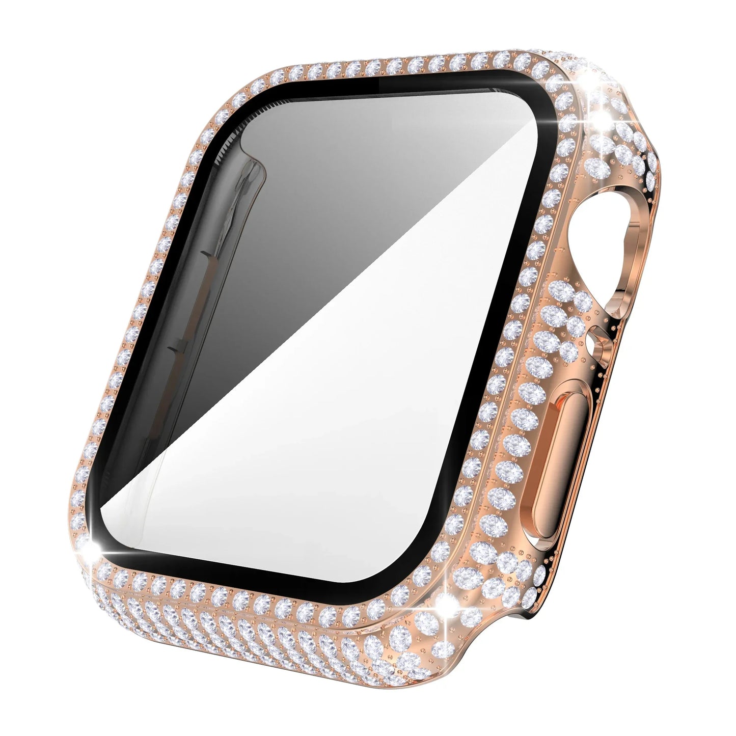 Rhinestone Decor Tempered Glass Screen Protector Watch Case For Apple Watch 38/40/41/42/44/45/46mm,Series SE/10/9/8/7/6/5/4/3/2
