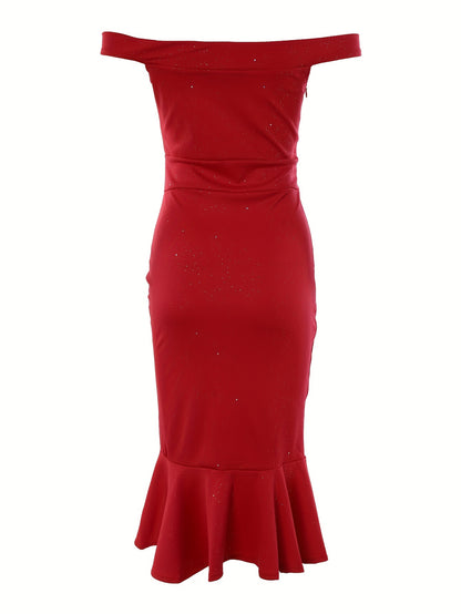 Women's Dresses Red Solid Ruffle Trim Dresses For Party Dressing